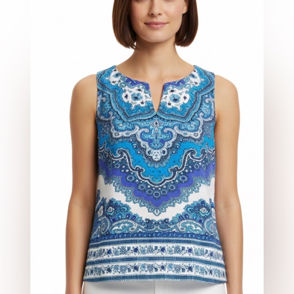 RSVP By Talbots Blue White Purple Paisley Medallion print Sleeveless Shell 8P